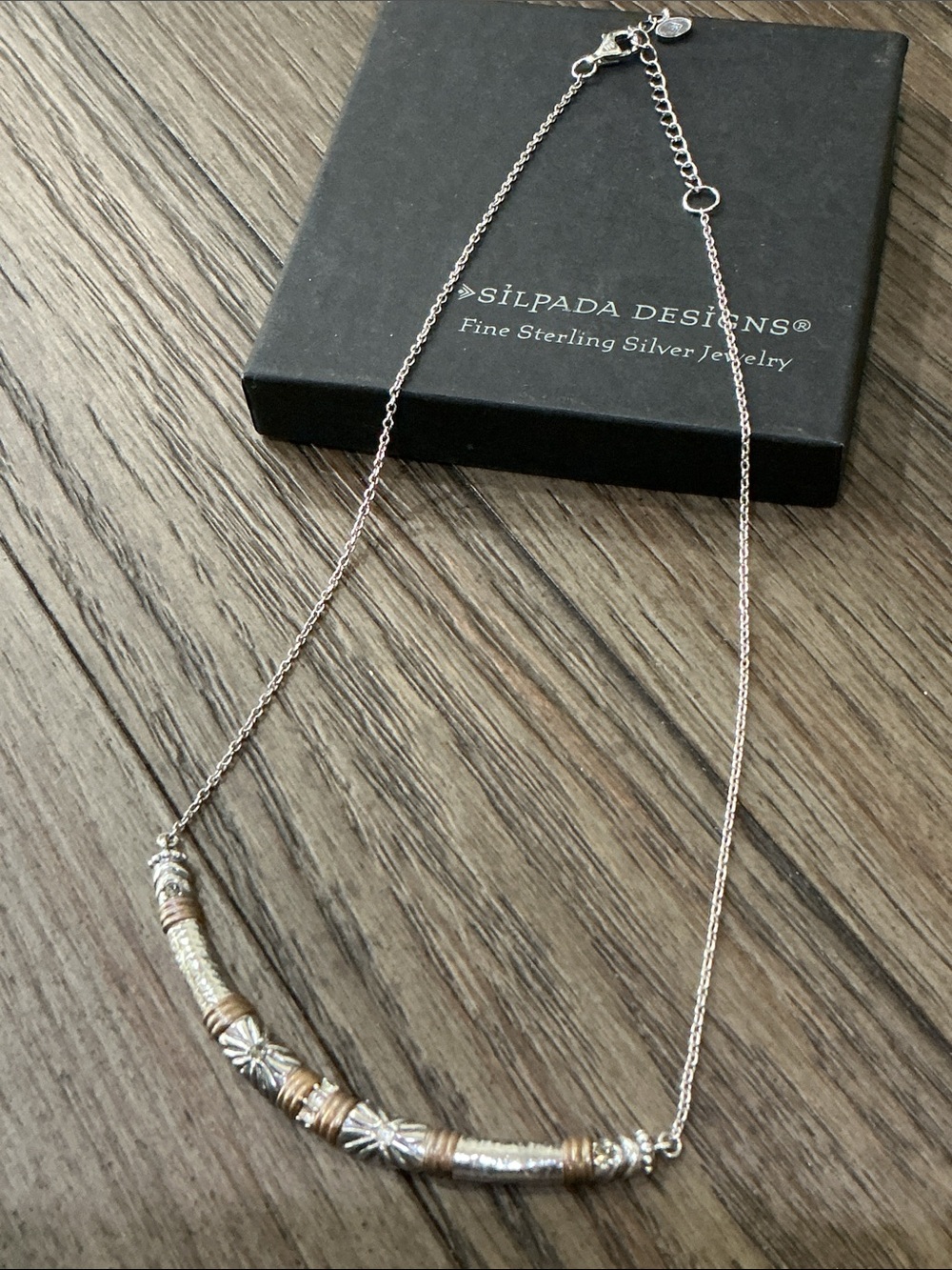 Silpada Sterling-SilveStyle Two-Tone Floral Tube Necklace - Silver & Gold Accent